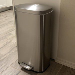 Smudge Resistant Rectangular Trash Can With Soft-Close Foot Pedal, Brushed Stai